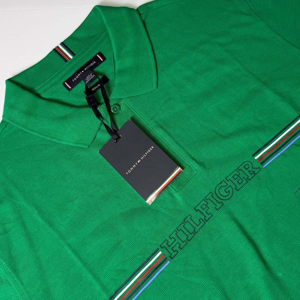 Tommy Hilfiger Men's Green Striped Logo Polo Shirt Size XXL
